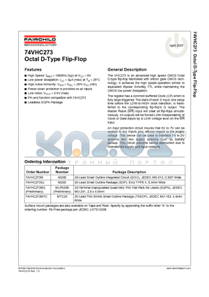 74VHC273MTC datasheet - Octal D-Type Flip-Flop