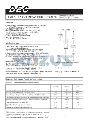 1N6289 datasheet - POWER 1500Watts VOLTAGE 6.8 to 440 Volts