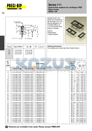 111-91-624-41-001 datasheet - Dual-in-line sockets for multilayer PCB Open frame Solder tail