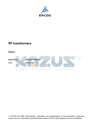 B78408A1208A003 datasheet - RF transformers Balun