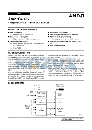 AM27C4096-105JI datasheet - 4 Megabit (256 K x 16-Bit) CMOS EPROM