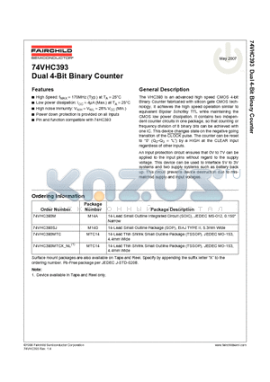 74VHC393M datasheet - Dual 4-Bit Binary Counter