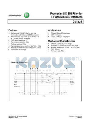 CM1624-08DE datasheet - Praetorian III EMI Filter for T-Flash/MicroSD Interfaces