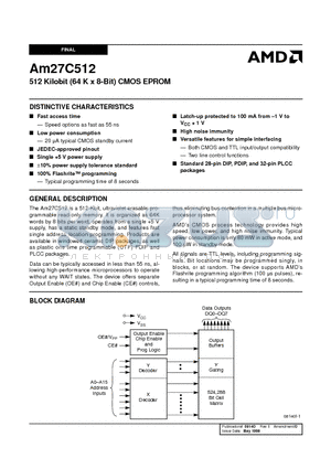 AM27C512-255DI datasheet - 512 Kilobit (64 K x 8-Bit) CMOS EPROM