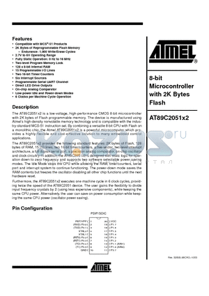 AT89C2051X2 datasheet - 8-bit Microcontroller with 2K Bytes Flash