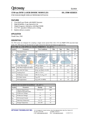 DL-3538-FBS datasheet - 1310 nm DFB LASER DIODE MODULES UNCOOLED MQW DFB LD WITH RECEPTACLE