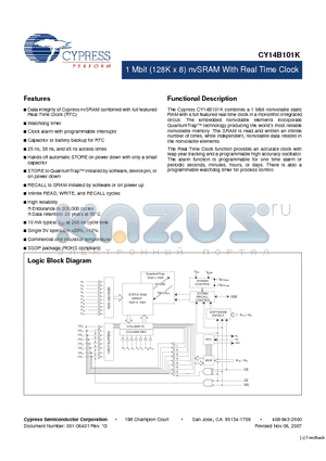 CY14B101K-SP35XCT datasheet - 1 Mbit (128K x 8) nvSRAM With Real Time Clock