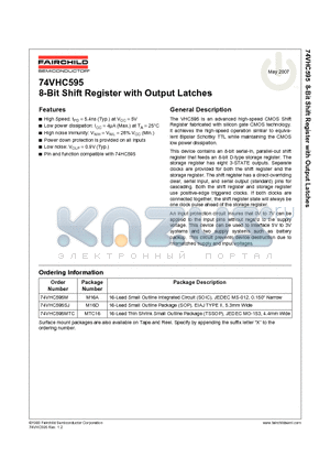 74VHC595SJ datasheet - 8-Bit Shift Register with Output Latches