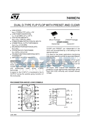 74VHC74T datasheet - DUAL D-TYPE FLIP FLOP WITH PRESET AND CLEAR
