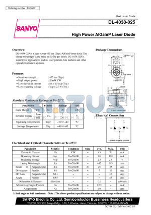 DL-4038-025 datasheet - High Power AlGaInP Laser Diode