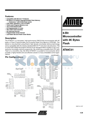 AT89C51-20JC datasheet - 8-Bit Microcontroller with 4K Bytes Flash