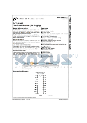 74VHC943N datasheet - 300 Baud Modem (5V Supply)