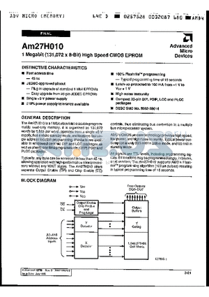 AM27H010-45DCB datasheet - 1 Megabit (131,072 x 8-bit) High Speed CMOS EPROM