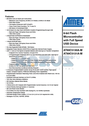 AT89C5130A-M datasheet - 8-bit Flash Microcontroller with Full Speed USB Device