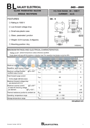 B80S datasheet - GLASS PASSIVATED SILICON BRIDGE RECTIFIERS