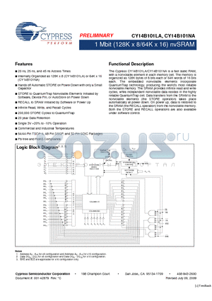 CY14B101LA-SZ45XIT datasheet - 1 Mbit (128K x 8/64K x 16) nvSRAM