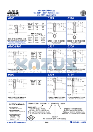 0300-1-15-01-47-27-10-0 datasheet - PIN RECEPTACLES for .025 - .037 diameter pins and .025 square pins