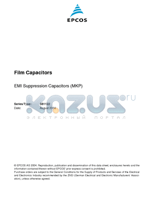 B81122C1102M datasheet - EMI suppression capacitors (MKP) Y2 / 250 VAC