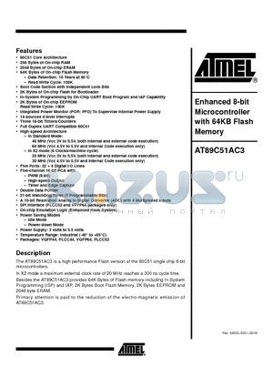 AT89C51AC3-RLTIM datasheet - Enhanced 8-bit Microcontroller with 64KB Flash Memory