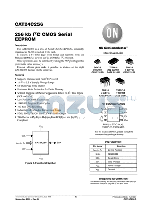 CAT24C256WI-T2 datasheet - 256 kb I2C CMOS Serial EEPROM