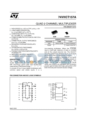 74VHCT157 datasheet - QUAD 2 CHANNEL MULTIPLEXER