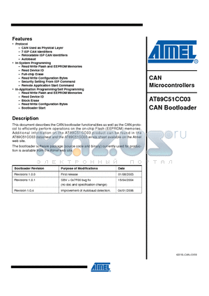 AT89C51CC03 datasheet - CAN Microcontrollers
