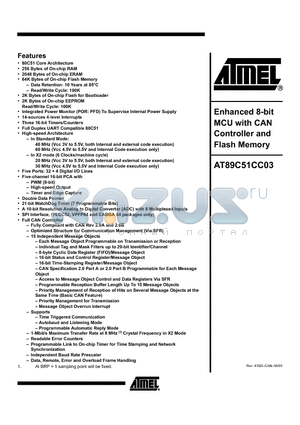 AT89C51CC03C-7CTIM datasheet - Enhanced 8-bit MCU with CAN Controller and Flash Memory