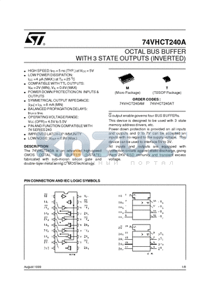 74VHCT240AT datasheet - OCTAL BUS BUFFER WITH 3 STATE OUTPUTS INVERTED