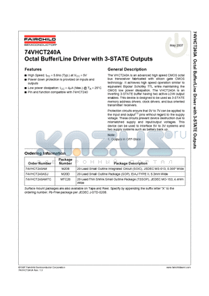 74VHCT240A_07 datasheet - Octal Buffer/Line Driver with 3-STATE Outputs