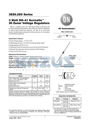 3EZ13D5G datasheet - 3 Watt DO-41 Surmetic 30 Zener Voltage Regulators