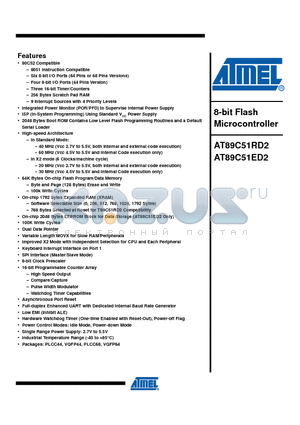 AT89C51ED2-SMSUM datasheet - 8-bit Flash Microcontroller