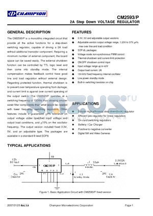 CM2593P-5V datasheet - 2A Step Down VOLTAGE REGULATOR