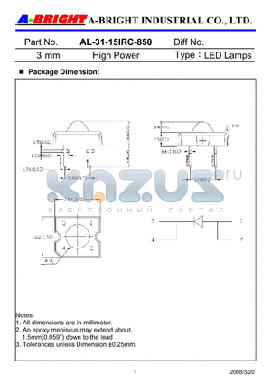 AL-31-15IRC-850 datasheet - 3mm High Power LED Lamps