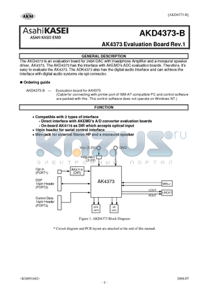 AKD4373-B datasheet - AK4373 Evaluation Board Rev.1