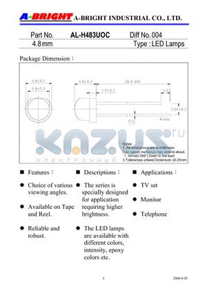 AL-H483UOC datasheet - 4.8 mm LED Lamps