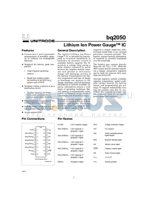 BQ2050 datasheet - Lithium Ion Power Gauge IC
