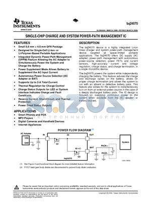 BQ24070RHLR datasheet - SINGLE-CHIP CHARGE AND SYSTEM POWER-PATH MANAGEMENT IC