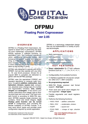 DFPMU datasheet - Floating Point Coprocessor