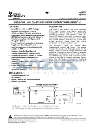 BQ24071 datasheet - SINGLE-CHIP LI-ION CHARGE AND SYSTEM POWER-PATH MANAGEMENT IC