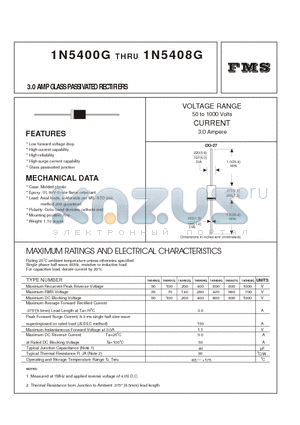 1N5406G datasheet - 3.0 AMP GLASS PASSIVATED RECTIFIERS