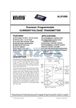 ALD1000U datasheet - Precision Programmable CURRENT/VOLTAGE TRANSMITTER