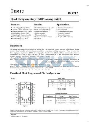 DG213DQ datasheet - Quad Complementary CMOS Analog Switch