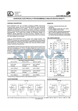 ALD1108EPCL datasheet - QUAD/DUAL ELECTRICALLY PROGRAMMABLE ANALOG DEVICE (EPAD)