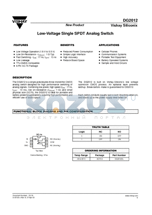 DG2012 datasheet - Low-Voltage Single SPDT Analog Switch