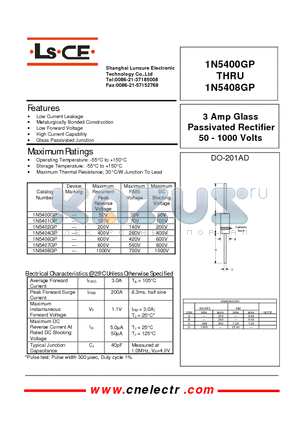 1N5407GP datasheet - 3 Amp Glass Passivated Rectifier 50-1000 Volts