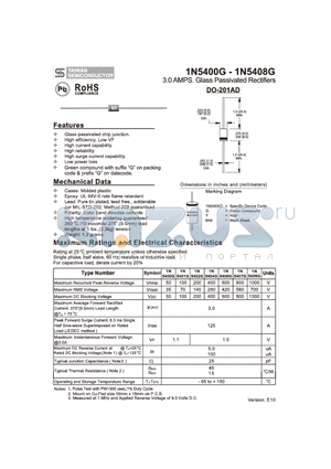 1N5406G datasheet - 3.0 AMPS. Glass Passivated Rectifiers