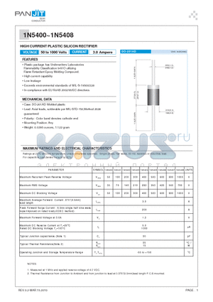 1N5408 datasheet - HIGH CURRENT PLASTIC SILICON RECTIFIER