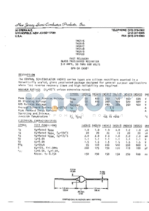 1N5418 datasheet - FAST RECOVERY GLASS PASSIVATED RECTIFIER 3.0 AMPS, 50 THRU 600 VOLTS