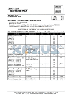 1N5419US datasheet - HIGH CURRENT AXIAL LEAD/SURFACE MOUNT RECTIFIERS