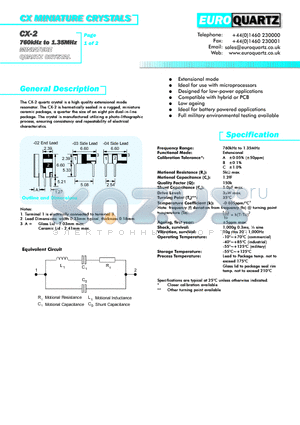 CX-2S-031.0C datasheet - CX MINIATURE CRYSTALS